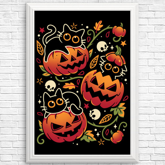 Black Cats Pumpkin Party - Posters & Prints