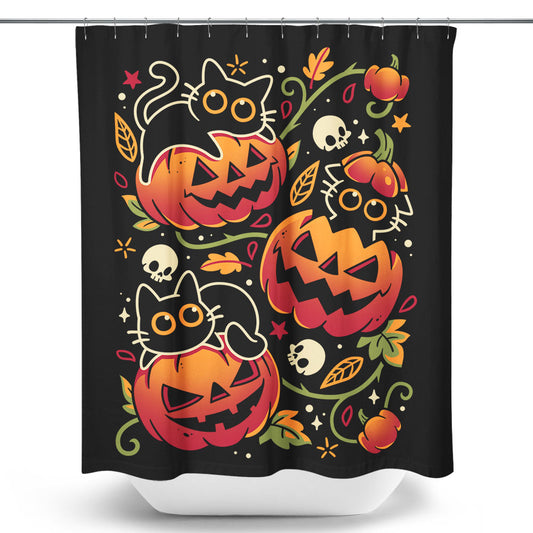 Black Cats Pumpkin Party - Shower Curtain