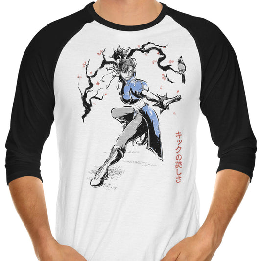Kicking Beauty Sumi-e - 3/4 Sleeve Raglan T-Shirt