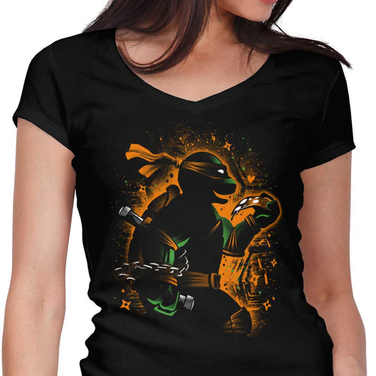 Orange Partying Ninja - Women's V-Neck