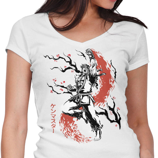 Scarlet Flame Sumi-e - Women's V-Neck