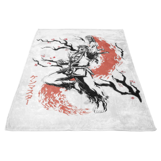 Scarlet Flame Sumi-e - Fleece Blanket