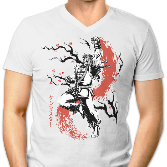 Scarlet Flame Sumi-e - Men's V-Neck