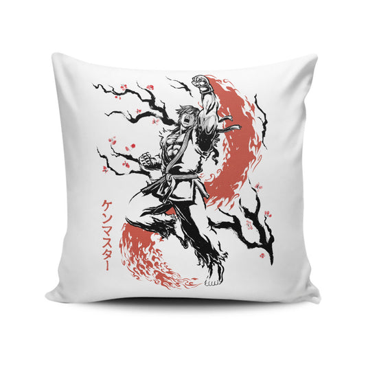 Scarlet Flame Sumi-e - Throw Pillow