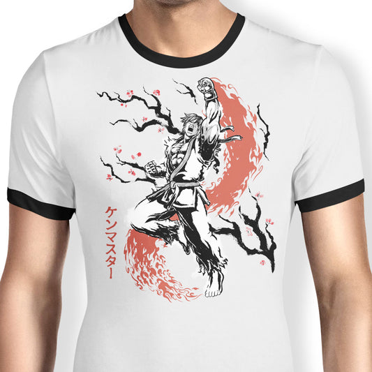 Scarlet Flame Sumi-e - Ringer T-Shirt