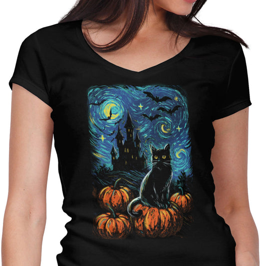 Starry Black Cat - Women's V-Neck