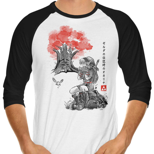 The Great Deku Sumi-e - 3/4 Sleeve Raglan T-Shirt