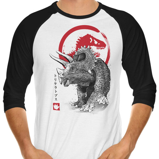 Triceratops Sumi-e - 3/4 Sleeve Raglan T-Shirt