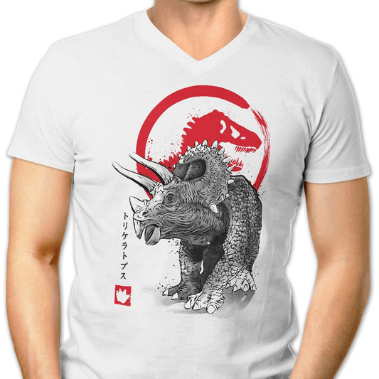 Triceratops Sumi-e - Men's V-Neck