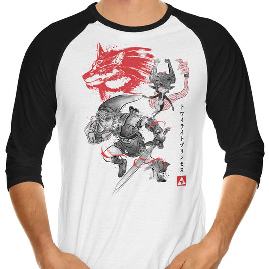 Twilight Wolf Sumi-e - 3/4 Sleeve Raglan T-Shirt