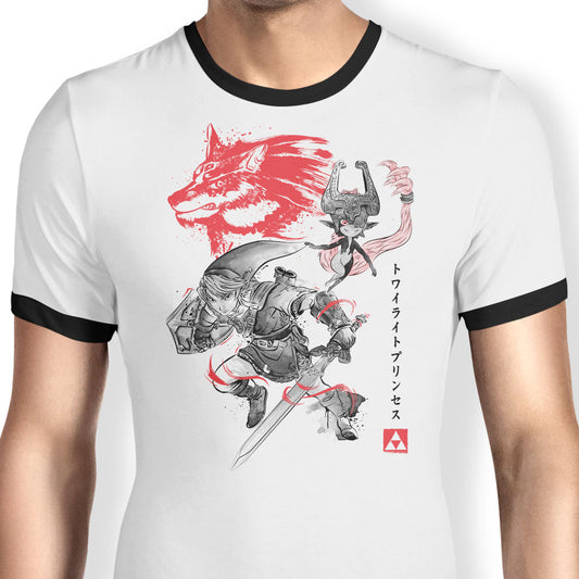 Twilight Wolf Sumi-e - Ringer T-Shirt