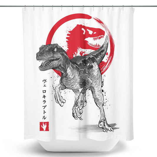 Velociraptor Sumi-e - Shower Curtain