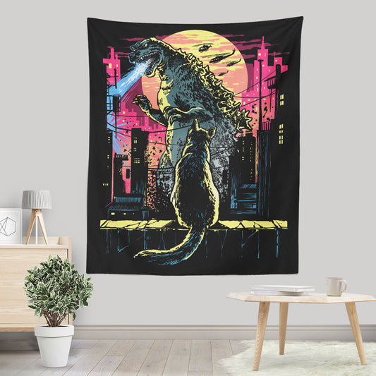 Watching the Kaiju - Wall Tapestry