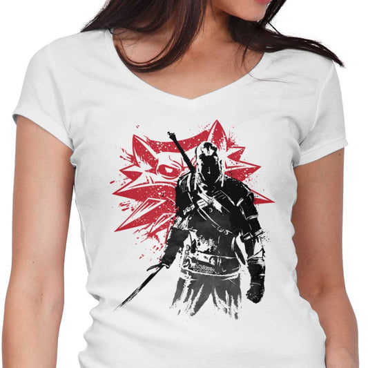 White Wolf Sumi-e - Women's V-Neck