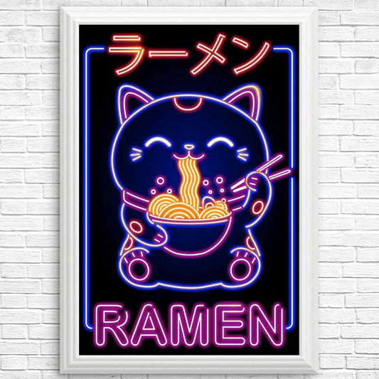 Neon Maneki-Neko - Posters & Prints