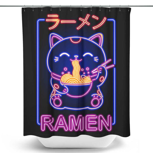 Neon Maneki-Neko - Shower Curtain