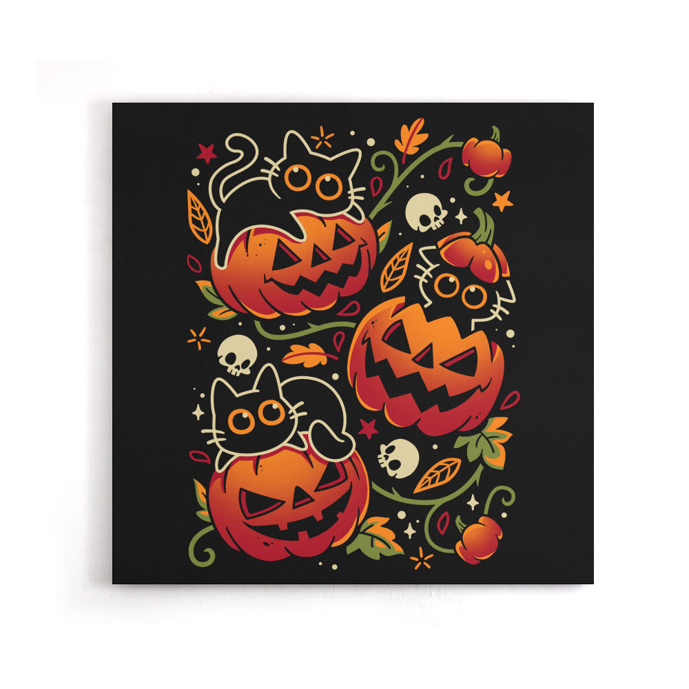 Black Cats Pumpkin Party - Canvas Print