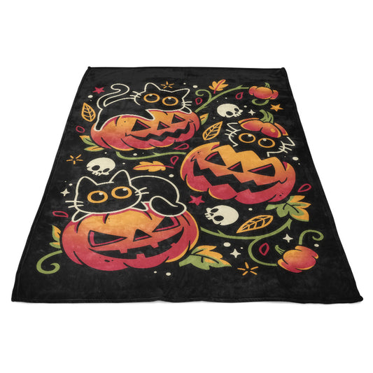 Black Cats Pumpkin Party - Fleece Blanket