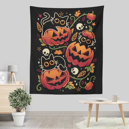 Black Cats Pumpkin Party - Wall Tapestry