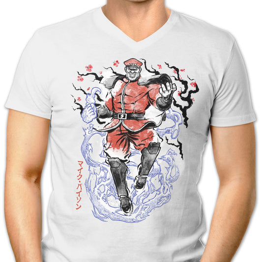 Crimson Dictator Sumi-e - Men's V-Neck