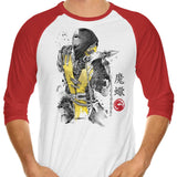 Fire Warrior Sumi-e - 3/4 Sleeve Raglan T-Shirt