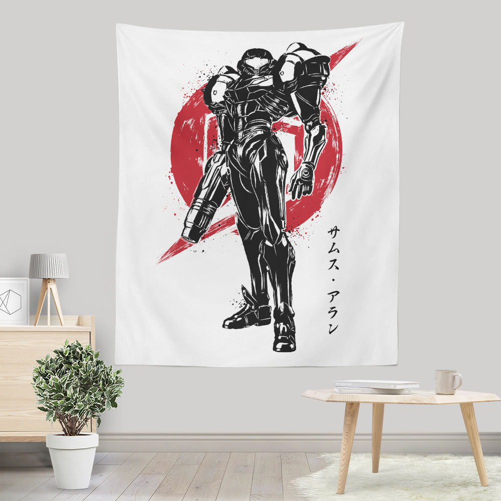 Galactic Bounty Hunter Sumi-e - Wall Tapestry