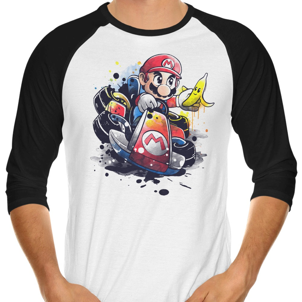 Go Kart Watercolor - 3/4 Sleeve Raglan T-Shirt
