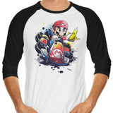 Go Kart Watercolor - 3/4 Sleeve Raglan T-Shirt