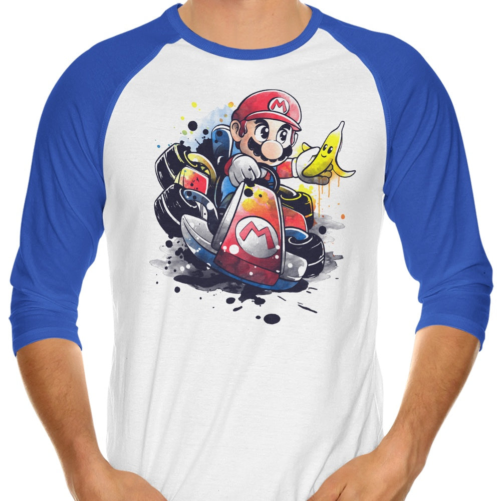 Go Kart Watercolor - 3/4 Sleeve Raglan T-Shirt