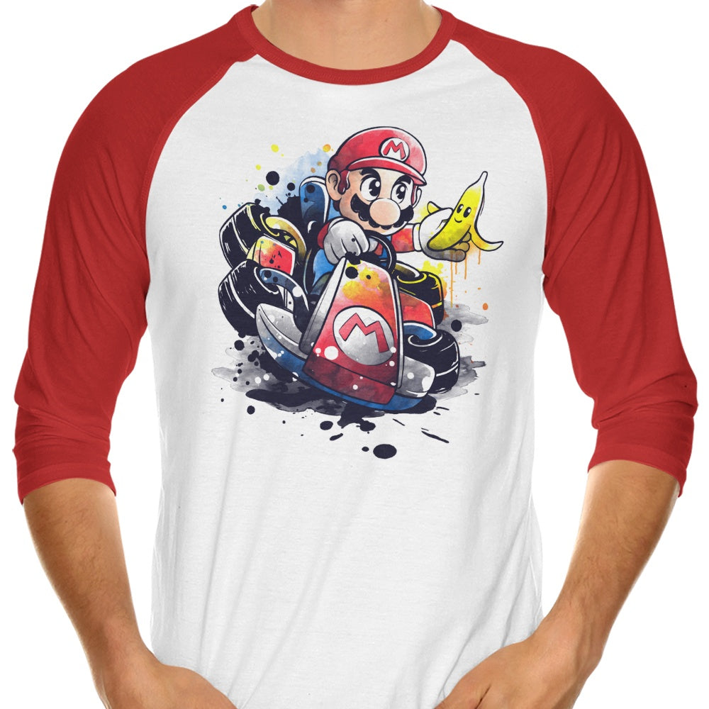 Go Kart Watercolor - 3/4 Sleeve Raglan T-Shirt