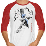 Kicking Beauty Sumi-e - 3/4 Sleeve Raglan T-Shirt