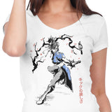 Kicking Beauty Sumi-e - Women's V-Neck