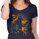 Orange Partying Ninja - Women's V-Neck