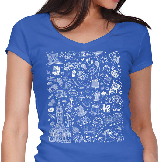 Philly Icons (Blue) - Women's V-Neck