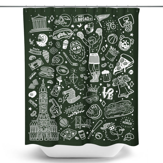 Philly Icons (Dark Green) - Shower Curtain