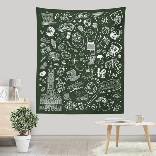 Philly Icons (Dark Green) - Wall Tapestry