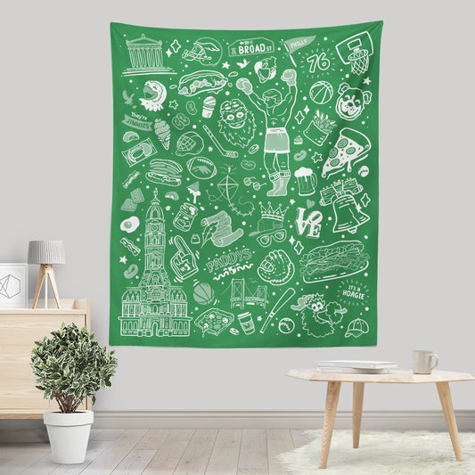 Philly Icons (Green) - Wall Tapestry
