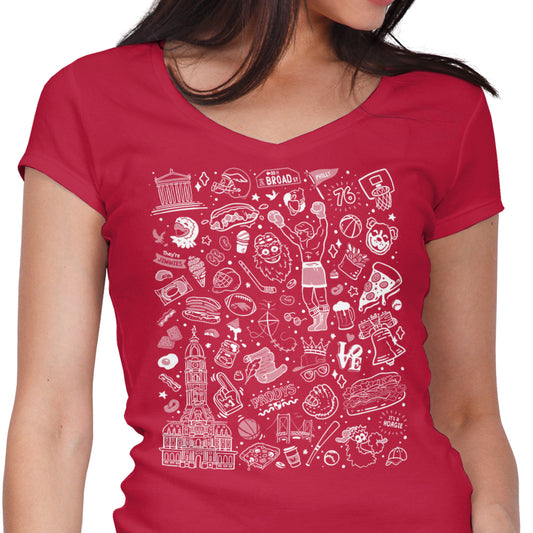 Philly Icons (Red) - Women's V-Neck