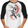 Scarlet Flame Sumi-e - 3/4 Sleeve Raglan T-Shirt