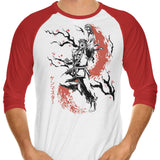 Scarlet Flame Sumi-e - 3/4 Sleeve Raglan T-Shirt