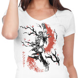 Scarlet Flame Sumi-e - Women's V-Neck