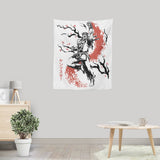 Scarlet Flame Sumi-e - Wall Tapestry