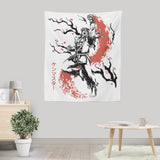 Scarlet Flame Sumi-e - Wall Tapestry