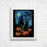 Starry Black Cat - Posters & Prints