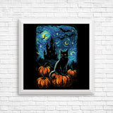 Starry Black Cat - Posters & Prints