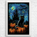 Starry Black Cat - Posters & Prints
