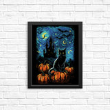 Starry Black Cat - Posters & Prints