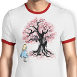 The Cheshire's Tree Sumi-e - Ringer T-Shirt