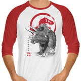 Triceratops Sumi-e - 3/4 Sleeve Raglan T-Shirt