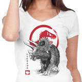 Triceratops Sumi-e - Women's V-Neck